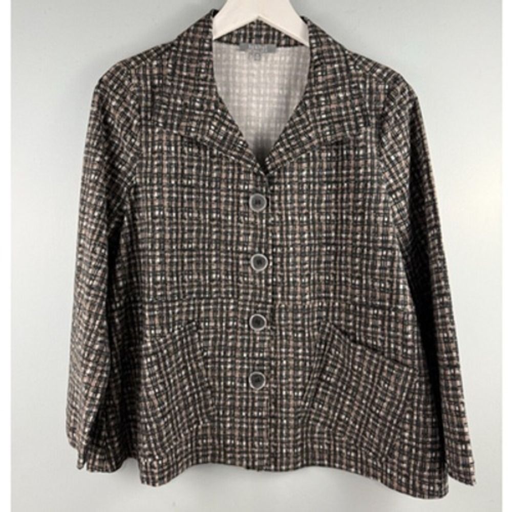Habitat Button Up Jacket‎ Womens XS Neutral Plaid Pockets Artsy Lagenlook Boxy